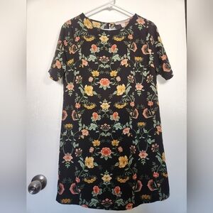 Forever 21 Short Sleeve Black Floral Mini Shift Dress Size Small